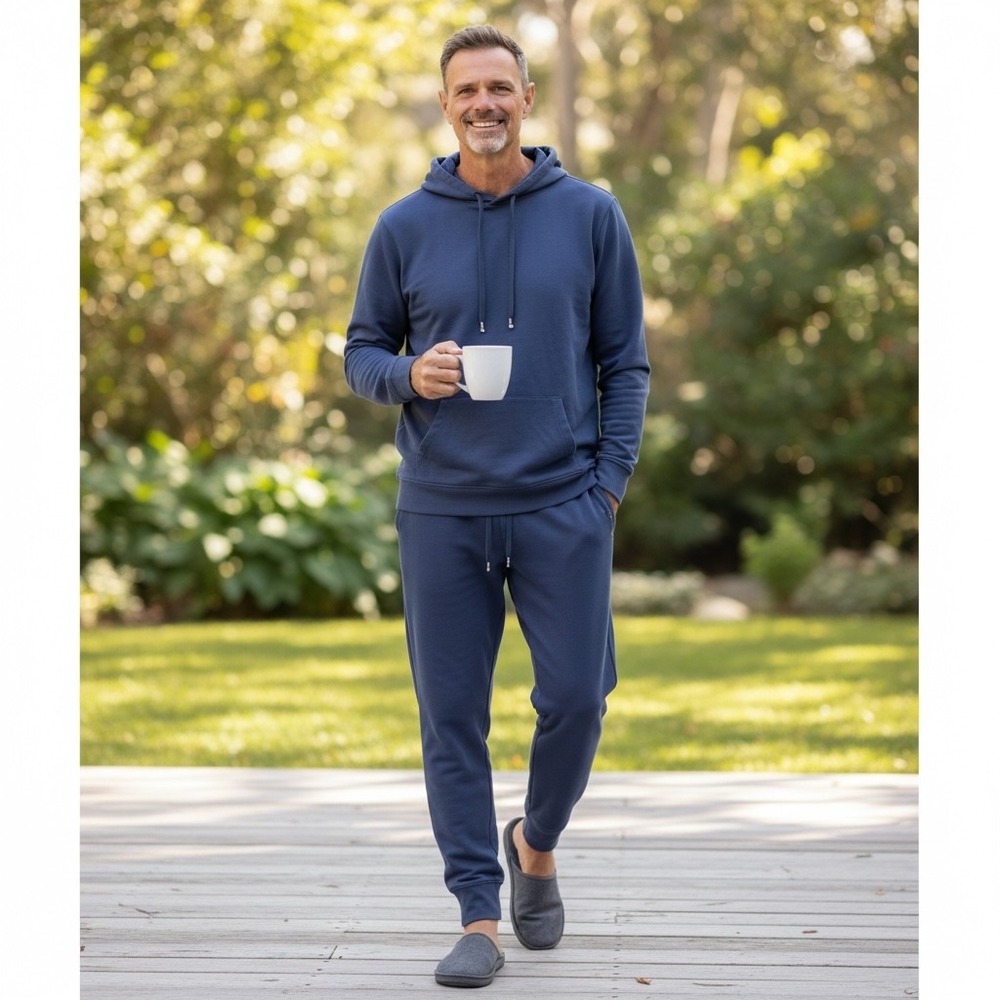 Tommy John Mens French Terry Hoodie and Jogger Lounge Set Navy Blue Size M/L